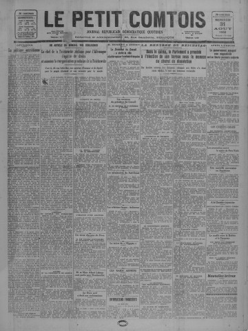 31/08/1932 - Le petit comtois [Texte imprimé] : journal républicain démocratique quotidien