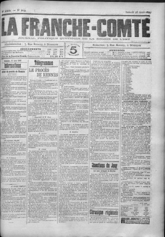 26/08/1899 - La Franche-Comté : journal politique de la région de l'Est
