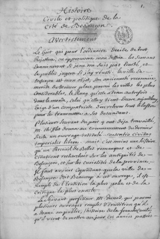 Ms 1103 - « Mémoires pour l'histoire de la province » de Franche-Comté : recueil formé par le président de Courbouzon