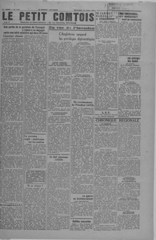 19/04/1944 - Le petit comtois [Texte imprimé] : journal républicain démocratique quotidien