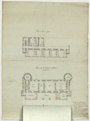 Vuillemenon, restauration du château, plans et rez-de-chaussée et du premier [Dessin] / [par Pierre-Adrien Pâris] , 1750/1799