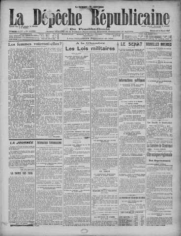 04/03/1927 - La Dépêche républicaine de Franche-Comté [Texte imprimé]