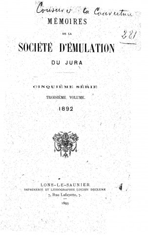 01/01/1892 - Mémoires de la Société d'émulation du Jura [Texte imprimé]