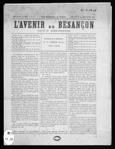 14/11/1880 - L'Avenir de Besançon : gazette hebdomadaire