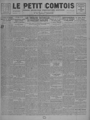 05/11/1933 - Le petit comtois [Texte imprimé] : journal républicain démocratique quotidien