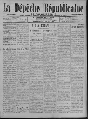 01/12/1906 - La Dépêche républicaine de Franche-Comté [Texte imprimé]