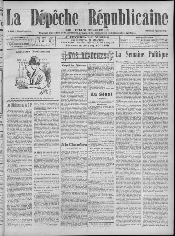04/02/1912 - La Dépêche républicaine de Franche-Comté [Texte imprimé]