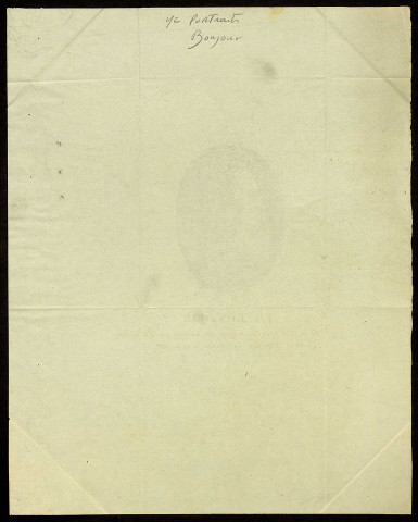 F.-J. Bonjour. Buste, profil gauche, en médaillon ovale [dessin] , [S.l.] : [s.n.], [1800-1899]