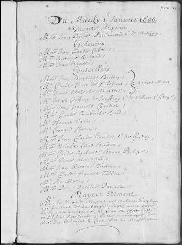 Registre des délibérations municipales 1er janvier 1686 - 30 septembre 1688 A noter :
folio 313 verso, délibération du 30 décembre 1687 présentant le dénombrement de la cité et de son ancien territoire (n'est pas nominatif).