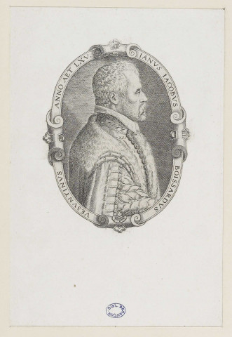 [Buste, profil à droite, en médaillon ovale de Jean-Jacques Boissard] : Ianus Jacobus Boissardus Vesuntinus, anno aet. LXV [image fixe]  : , 1565