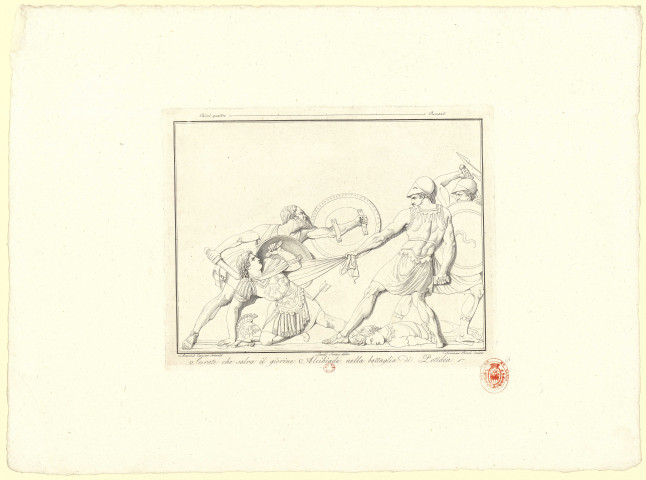 Socrate sauve le jeune Alcibiade à la bataille de Potidée [image fixe] / Antonio Canova inventó, Landi Senese delin., Tommaso Piroli incise , 1750/1850