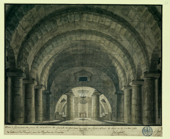 Souterrain du temple, pour la tragédie de "Numitor", 1783. Projet de décor de théâtre / Pierre-Adrien Pâris , [S.l.] : [P.-A. Pâris], [1700-1800]