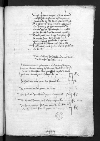 Comptes de la Ville de Besançon, recettes et dépenses, Compte de Girard Monstellier (1er janvier - 31 décembre 1478)