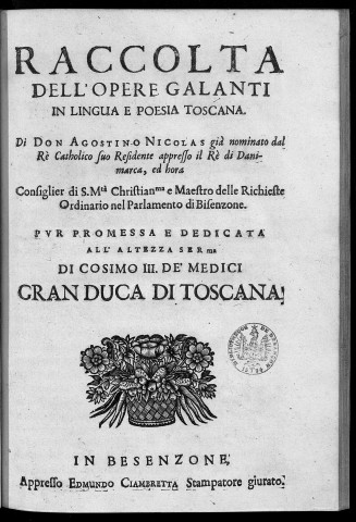 Raccolta dell'opere galanti in lingua e poesia toscana di Don Agostino Nicolas