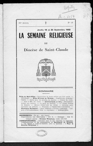 18/09/1952 - La Semaine religieuse du diocèse de Saint-Claude [Texte imprimé]