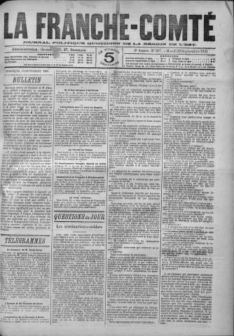 29/09/1891 - La Franche-Comté : journal politique de la région de l'Est