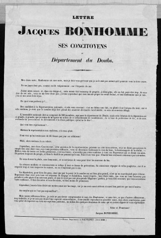 [Elections de 1848 dans le département du Doubs pour l'Assemblée Nationale] : [recueil]