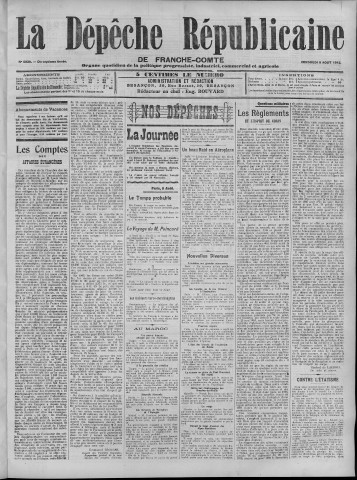 09/08/1912 - La Dépêche républicaine de Franche-Comté [Texte imprimé]