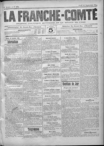 27/09/1894 - La Franche-Comté : journal politique de la région de l'Est