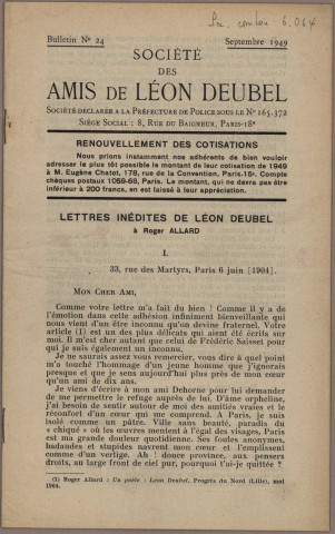 09/1949 - Bulletin / Société des amis de Léon Deubel