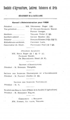 01/01/1929 - Bulletin de la Société d'agriculture, sciences et arts du département de la Haute-Saône [Texte imprimé]
