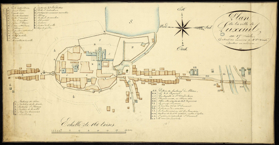 Plan de la ville de Luxeuil au 17e siècle... 160 toises /accounts/mnesys_besancon/datas/ [dessin] , [Luxeuil] : [s.n.], [1835]