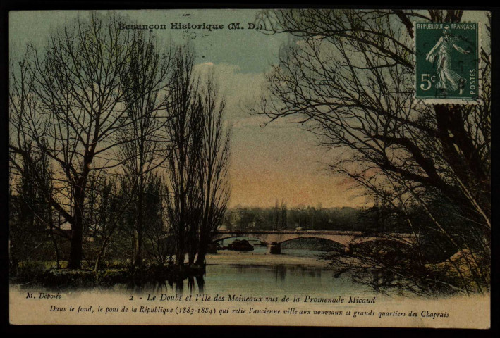 Le Doubs et l'Ile des Moineaux vus de la Promenade Micaud [image fixe] , 1904/1913