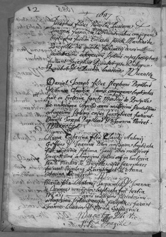 Paroisse de Bregille : baptêmes (naissances), mariages, sépultures (décès) (1er octobre 1686 - 18 janvier 1729)
table
