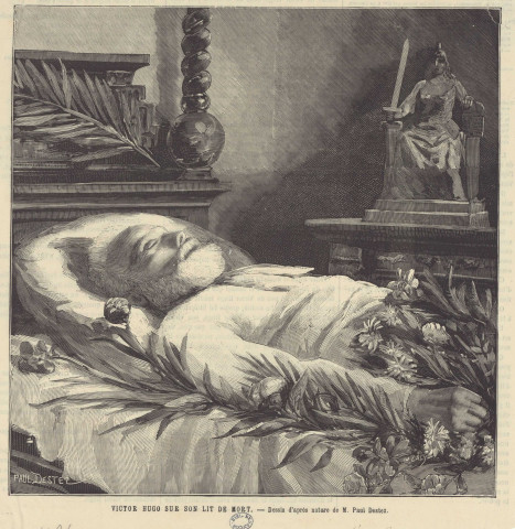 Victor Hugo sur son lit de mort. [image fixe] / Dessin d'après nature de M. Paul Destez. ; H. Laly 1885