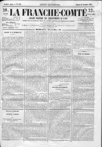 21/11/1857 - La Franche-Comté : organe politique des départements de l'Est