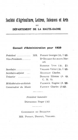 01/01/1938 - Bulletin de la Société d'agriculture, sciences et arts du département de la Haute-Saône [Texte imprimé]