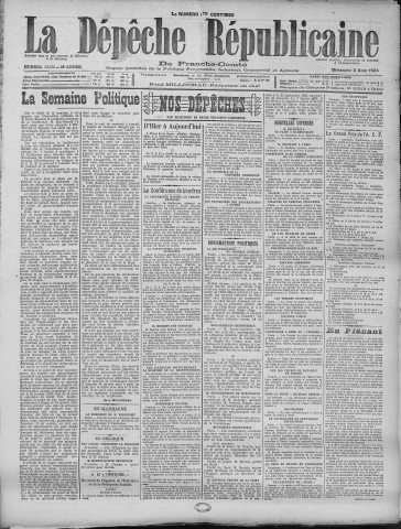 03/08/1924 - La Dépêche républicaine de Franche-Comté [Texte imprimé]