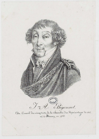 J.A. Bigonnet Du conseil des cinq-cents, de la chambre des représentans de 1815, né à Macon, en 1755 , 1815