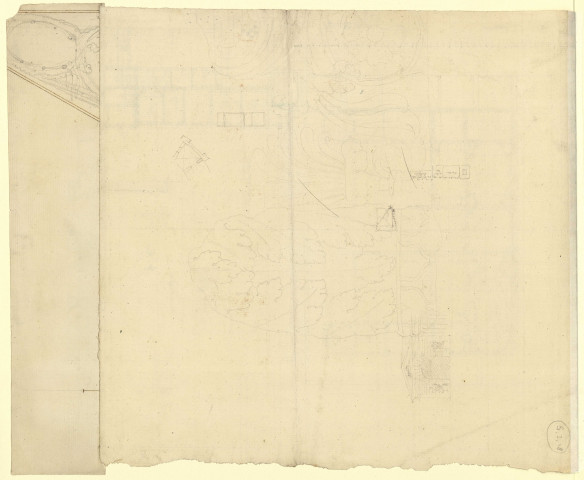 Projet pour la reconstruction du château de Versailles [Dessin] : plan partiel du premier étage avec variante d'aménagement des salles de représentation des appartements royaux , Paris, 1785