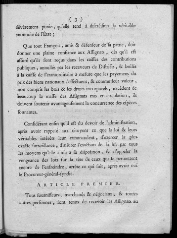 Extrait du registre des arrêtés du Directoire du département du Doubs. A la séance du 27 janvier 1792, l'an 4e de la liberté