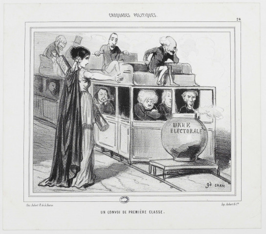 Un convoi de première classe. [image fixe] / Cham , Paris : chez Aubert Pl. de la Bourse - Imp. Aubert & Cie, 1849