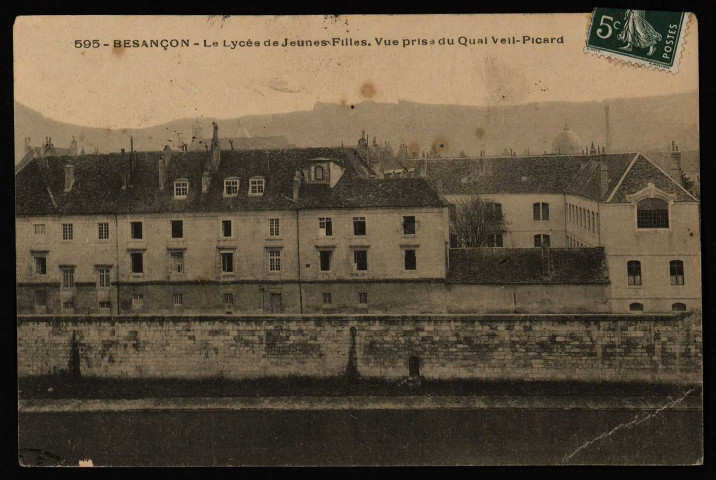 Besançon - Le Lycée de Jeunes Filles. Vue prise du Quai Veil-Picard [image fixe] , 1904/1908