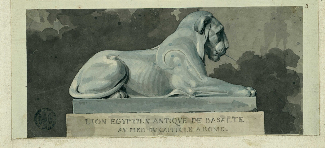 Lion égyptien de basalte au pied du Capitole à Rome / Pierre-Adrien Pâris , [S.l.] : [P.-A. Pâris], [1700-1800]