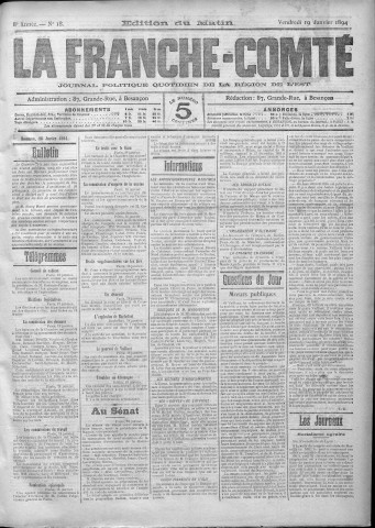 19/01/1894 - La Franche-Comté : journal politique de la région de l'Est