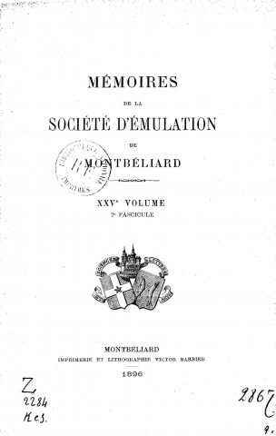 01/01/1896 - Mémoires de la Société d'émulation de Montbéliard [Texte imprimé]