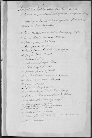 Registre des délibérations municipales 1er janvier - 31 décembre 1752