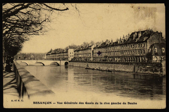 Besançon. Vue générales des Quais de la rive gauche du Doubs [image fixe] : A. et H. C., 1904/1914