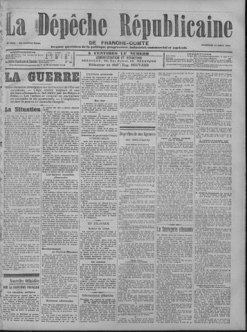 14/08/1914 - La Dépêche républicaine de Franche-Comté [Texte imprimé]