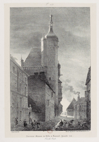Ancienne maison de ville à Luxeuil, Grande Rue [estampe] : Franche-Comté / Fragonard 1827  ; lithographie de Engelmann , [Paris] : Engelmann, 1827