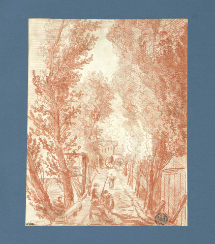 Personnages dans une allée d'arbres , S.l., vers 1790