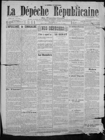 31/12/1921 - La Dépêche républicaine de Franche-Comté [Texte imprimé]