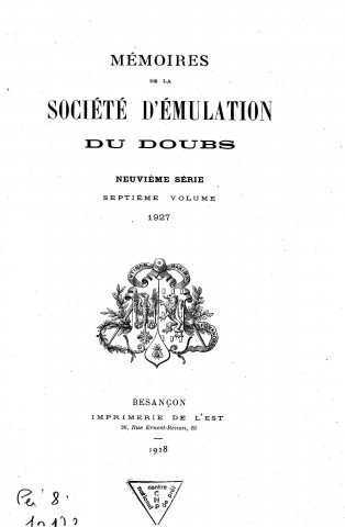 01/01/1927 - Mémoires de la Société d'émulation du Doubs [Texte imprimé]