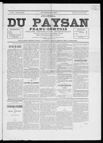 27/02/1887 - Le Paysan franc-comtois : 1884-1887