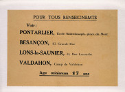 Pour tous renseignements : voir : Pontarlier... Besançon... Lons-le-Saunier... Valdahon.- S.l.n.d., affichette