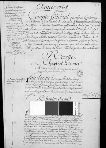 Comptes de la Ville de Besançon, recettes et dépenses, Compte de Pierre Bourdarye (1768)